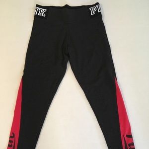 VS PINK Dark Gray and Neon Red Yoga Leggings